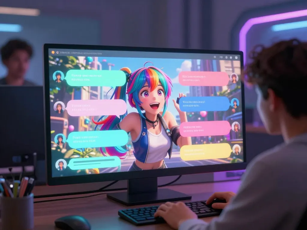 Interactive hentai ai chat scene with vibrant anime characters engaging in playful conversation.