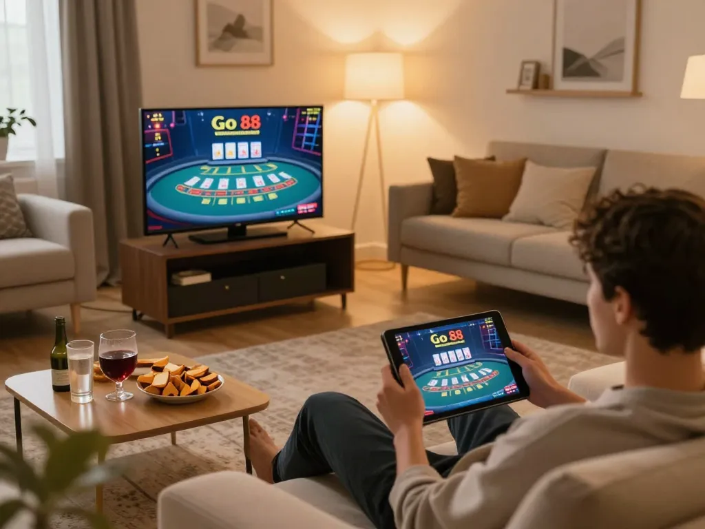 Tham gia chơi game Go 88 trực tuyến với blackjack nhà cái trực tiếp trên một chiếc sofa ấm cúng