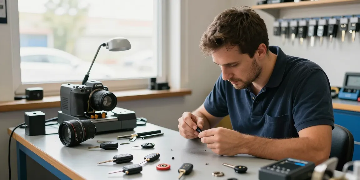 Autoschlüssel nachmachen im professionellen Schlüsseldienst während der Schlüsselreplikation.