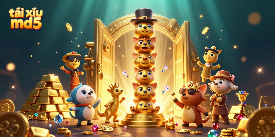 Play exciting tài xỉu md5 with golden treasures and charming characters in a vibrant casino scene.