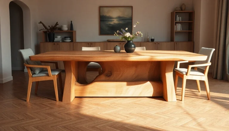 Entdecken Sie den Massiven Eiche Esstisch mit einzigartiger Baumkante, der stilvolles Design und natürliche Eleganz vereint.