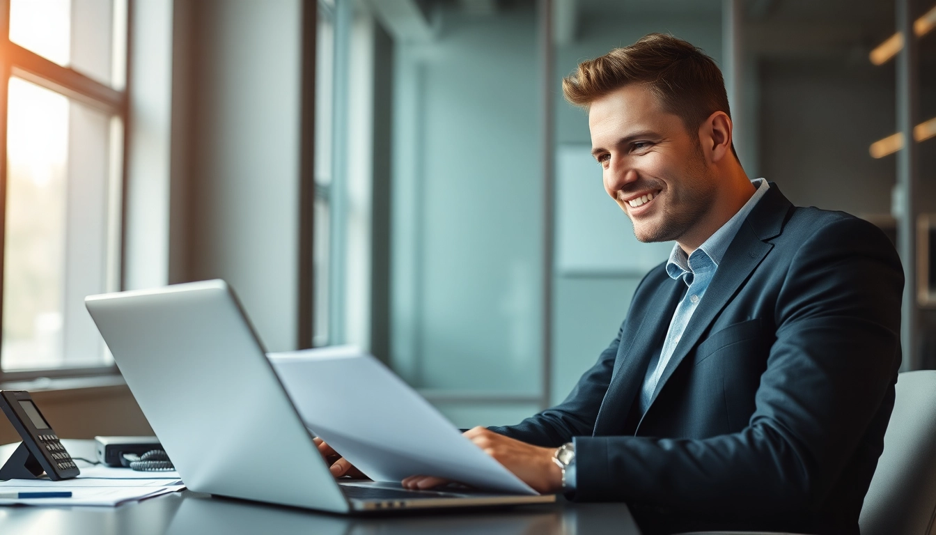 Professioneller Headhunter arbeitet fokussiert am Laptop im Büro.