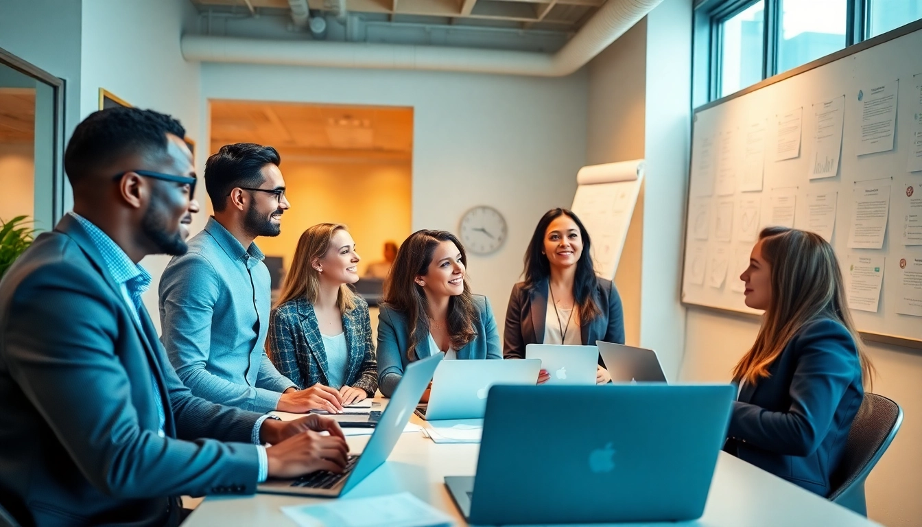 Visualize a collaborative environment in a Headhunter Agentur with professionals discussing strategies.