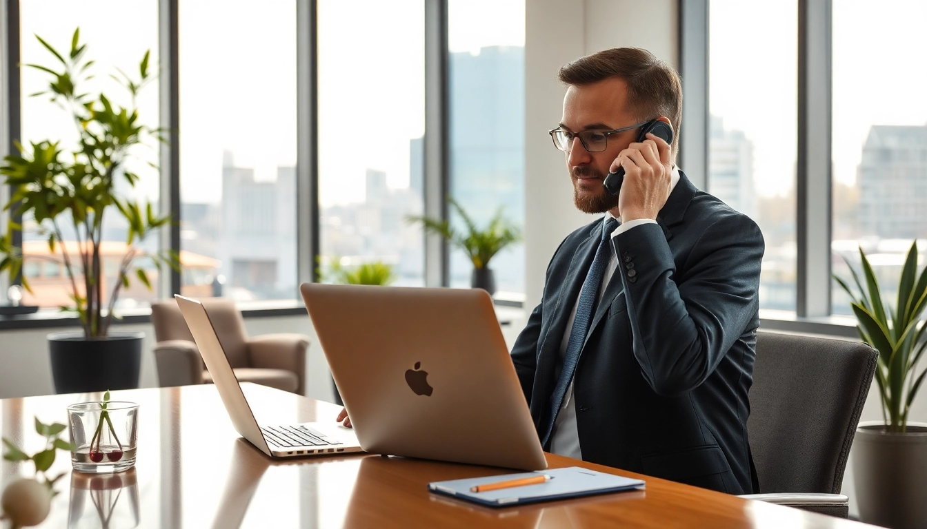 Professioneller Headhunter Frankfurt kommuniziert mit Kandidaten in modernem Büro.
