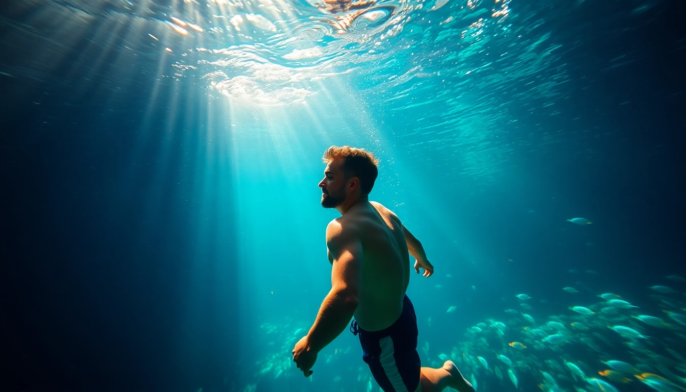 Tauchen in Mexiko: Taucher erkundet eine Cenote mit bunten Korallen und tropischen Fischen.
