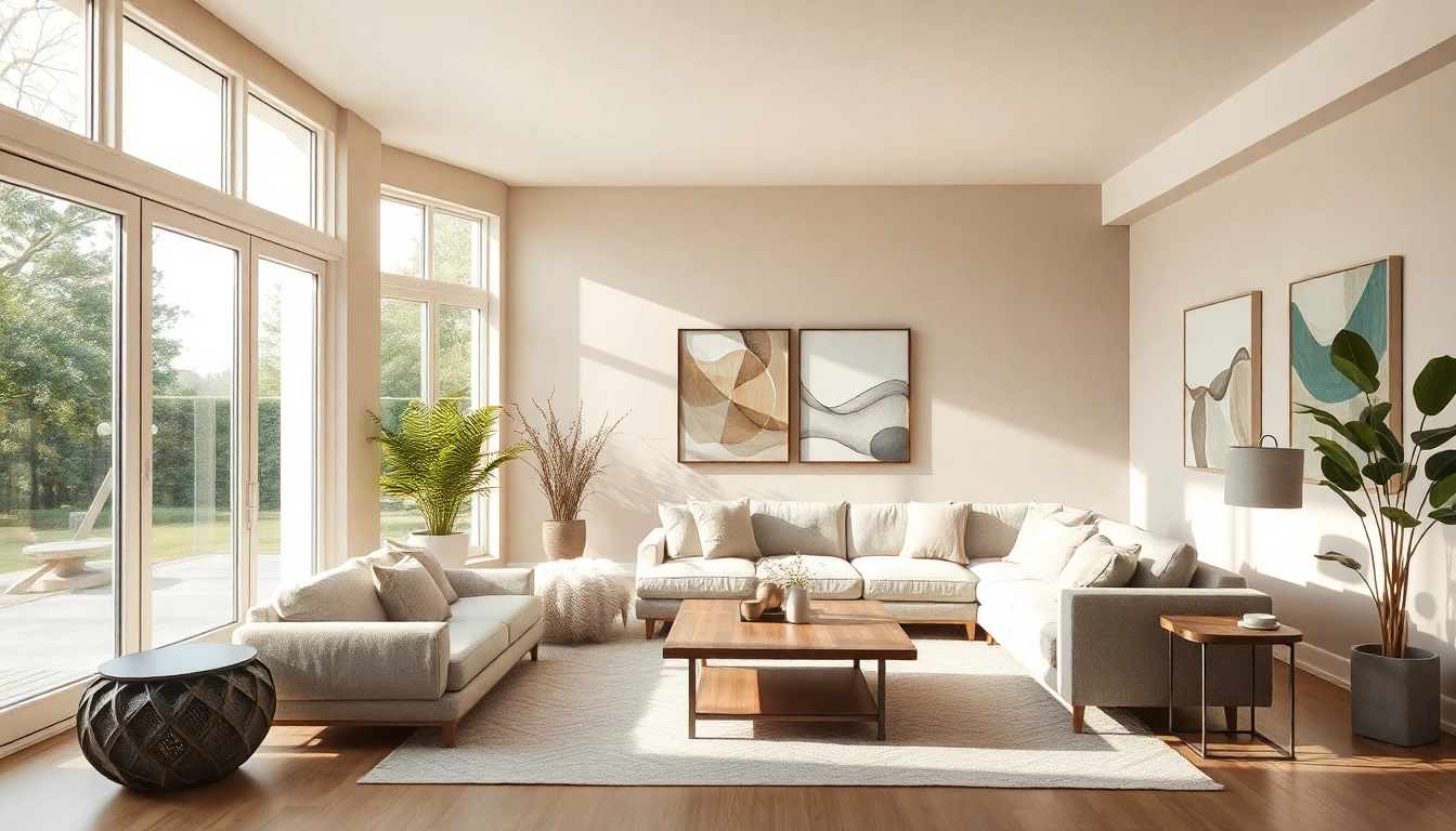 Inspirierende Raumgestaltung eines eleganten Wohnzimmers mit großen Fenstern und minimalistischer Einrichtung.