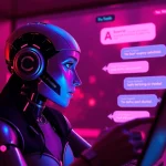 Porn AI chat scene with engaging AI character and user interaction in a vibrant digital setting.