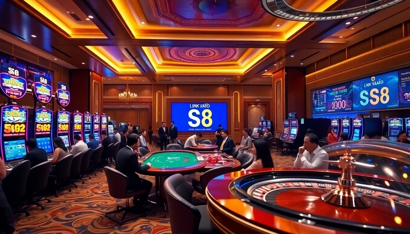 Experience the excitement of Link Vào S8 at a luxurious casino with vibrant gaming atmosphere.