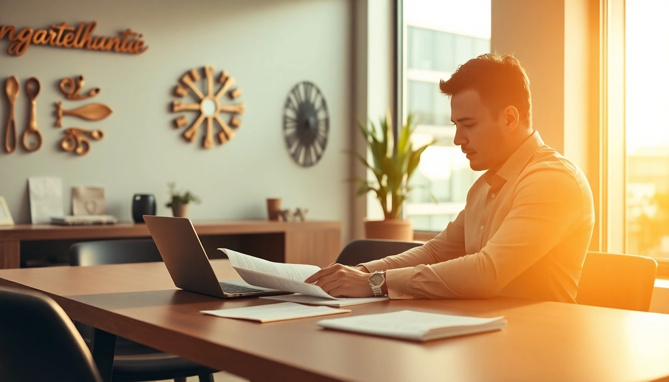 Headhunter Gastronomie arbeitet konzentriert an Bewerbungen in einem stilvollen Büro.