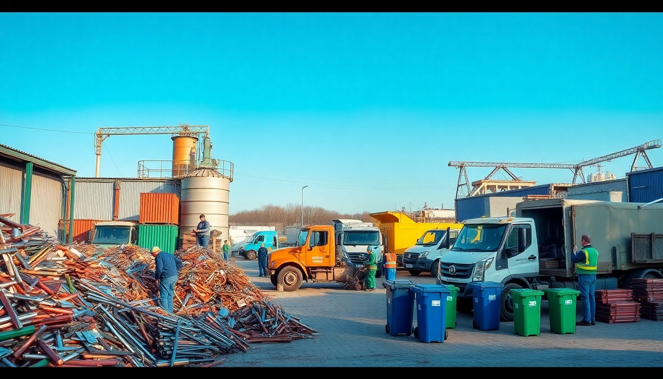 Schrotthandel Wuppertal: Arbeiter sortieren Schrottmetall, was eine professionelle Arbeitsatmosphäre erzeugt.