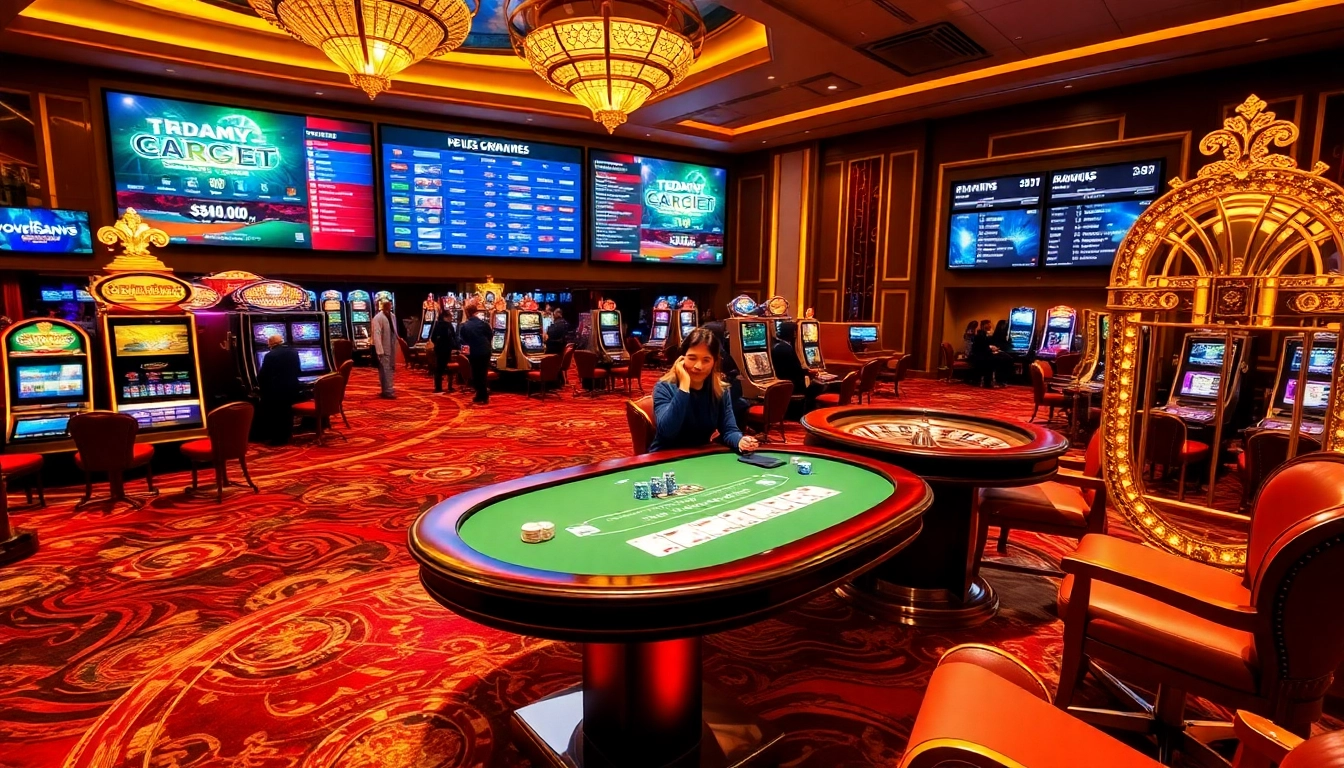 Enjoy an engaging game at https://rr88.uk.net/ with luxury casino elements featuring poker tables and vibrant slot machines.