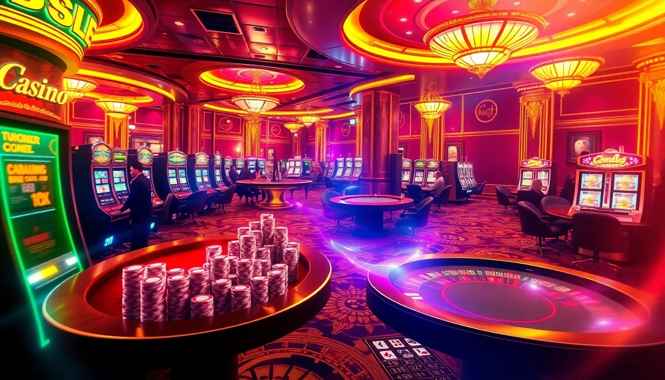 Engaging scene of players enjoying games at 88i nhà cái casino, filled with vibrant slot machines and tables.