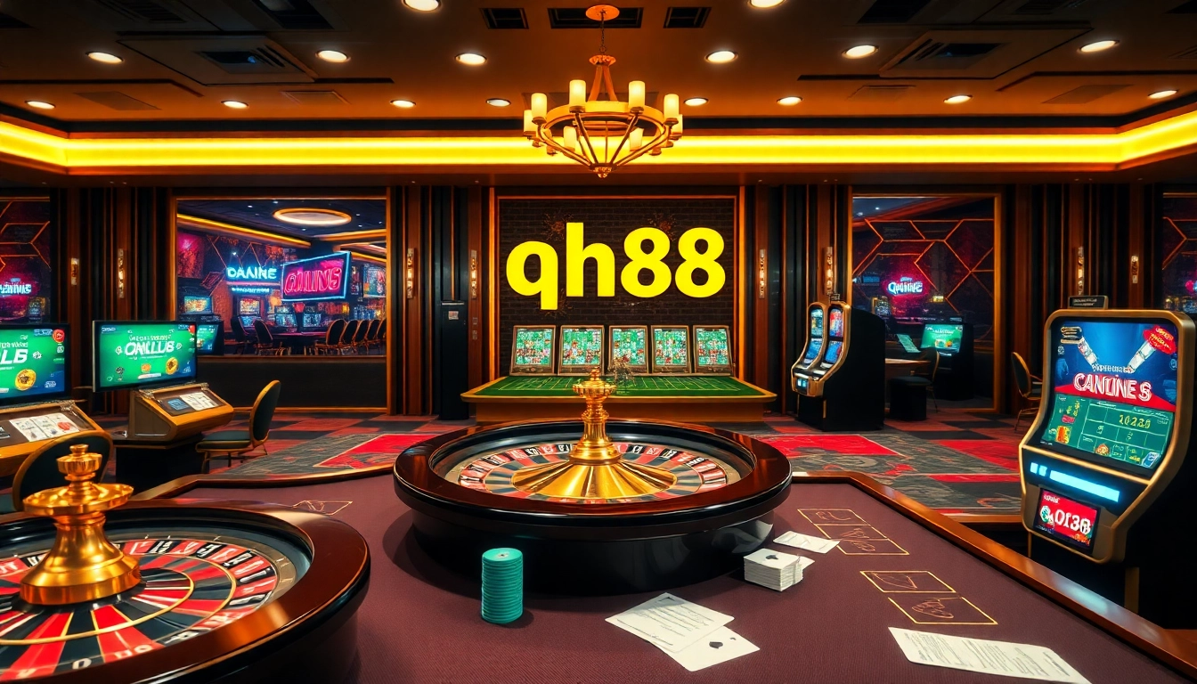 Experience the excitement of qh88 online gaming with vibrant casino visuals and luxury elements.