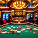 Experience the thrill of gambling tại 789club with vibrant poker chips and a roulette wheel in an upscale casino environment.