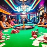 Experience the excitement of mv88 as players engage with vibrant casino games in a luxurious setting.