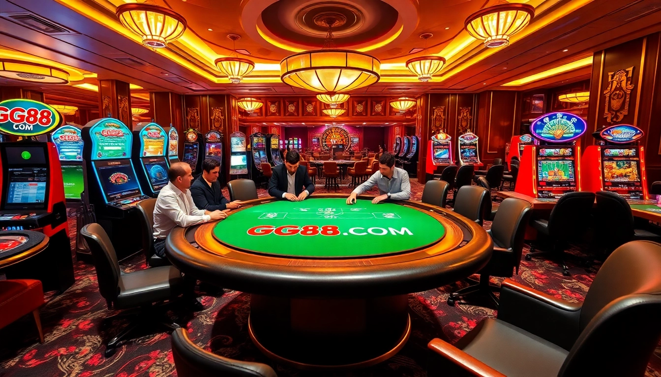 Experience the thrill of the GG88 COM casino with vibrant gaming tables and exciting gambling action.