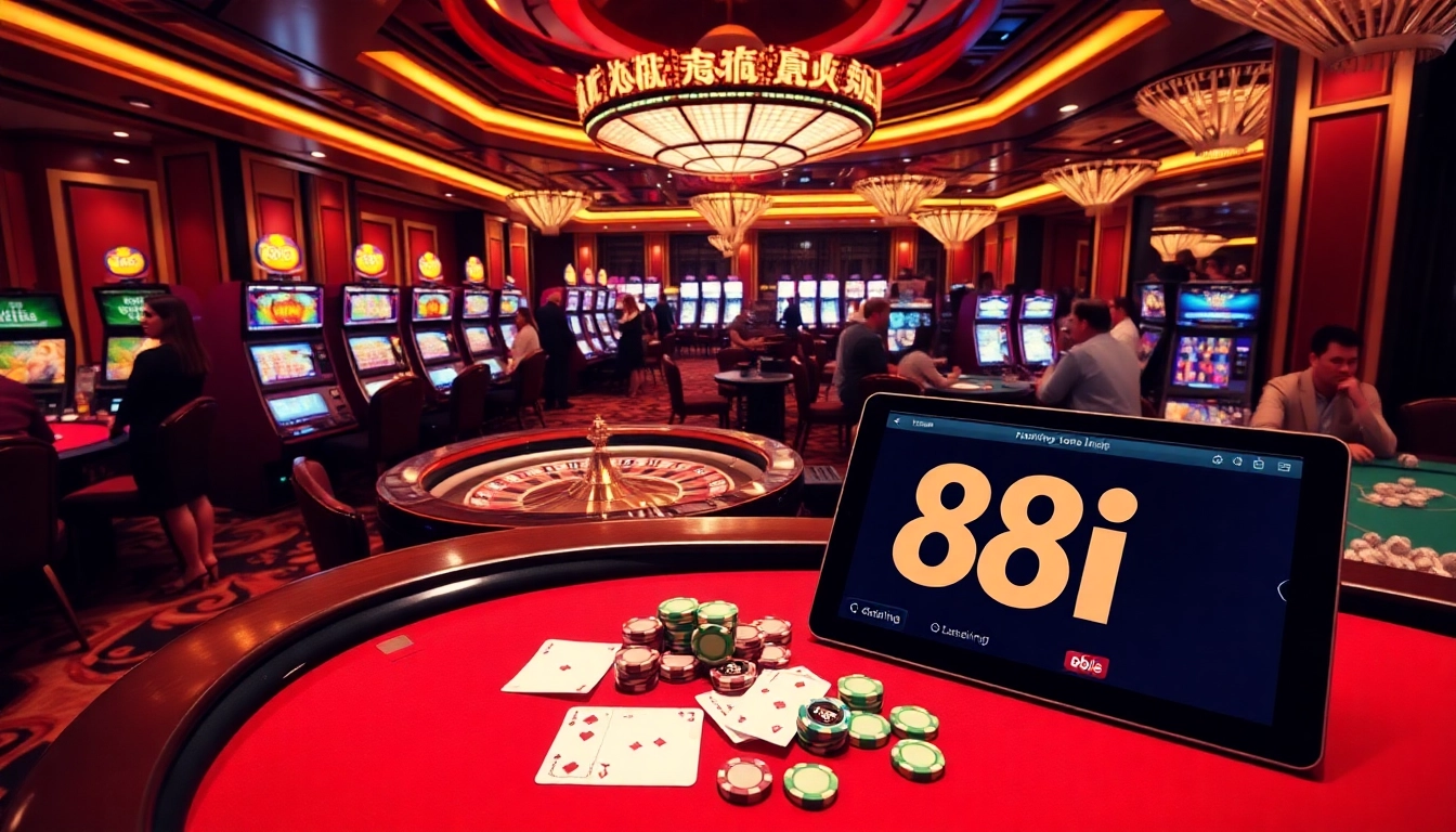 Excited players enjoying high-stakes games and 88i's vibrant casino atmosphere.